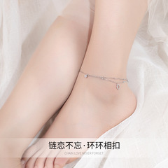 鑲鑽圓圈雙層腳鏈圈圈2022小眾設計感輕奢高級感幾何吊墜精緻