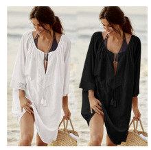 批发人棉花边宽松比基尼沙滩外罩衫,度假装(4色供选)