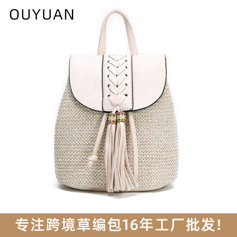跨境草编编织双肩包夏季新款流行女包包高级感时尚小众流苏斜挎包