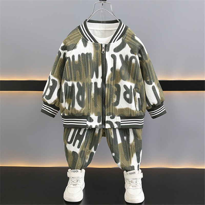 Jungen Set 2023 Neue Frühjahr und Herbst Tragen Koreanische Ausgabe Trendy Cool kinder Baby Krawatte Gefärbt Baseball Mantel Zwei_voghion.com