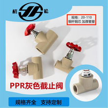 厂家供应仿联塑灰色PPR给水管配件卡簧式截止阀闸阀 铜阀芯截止阀