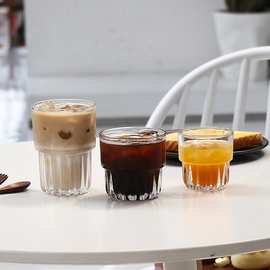 ins网红咖啡厅条纹玻璃杯 咖啡杯冷萃杯冷饮杯早餐杯子泡茶牛奶杯