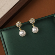 超闪镶钻法式珍珠银针耳环女轻奢气质高级感耳钉小众设计独特耳饰