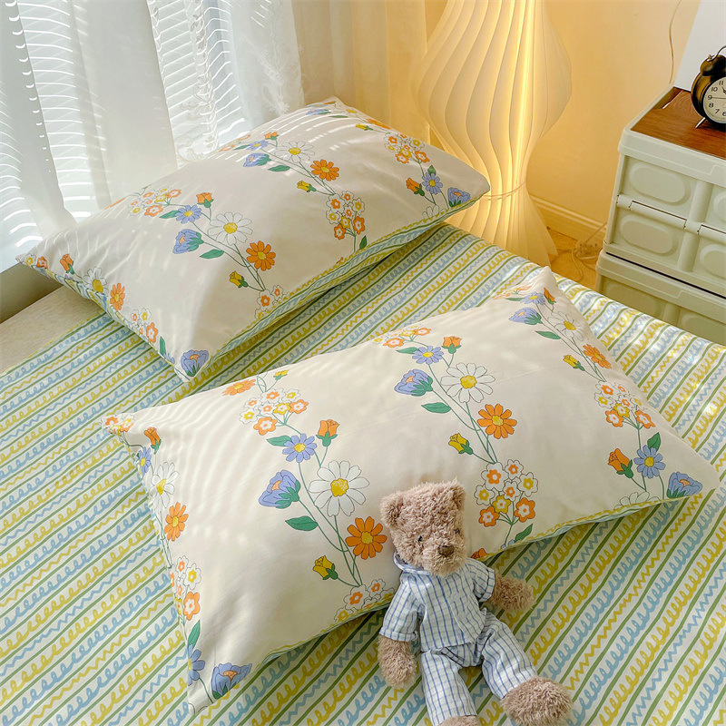 Summer ins small fresh pure cotton pillowcase pure cotton pillowcase single pillowcase 48*74 pair with pillow core leather