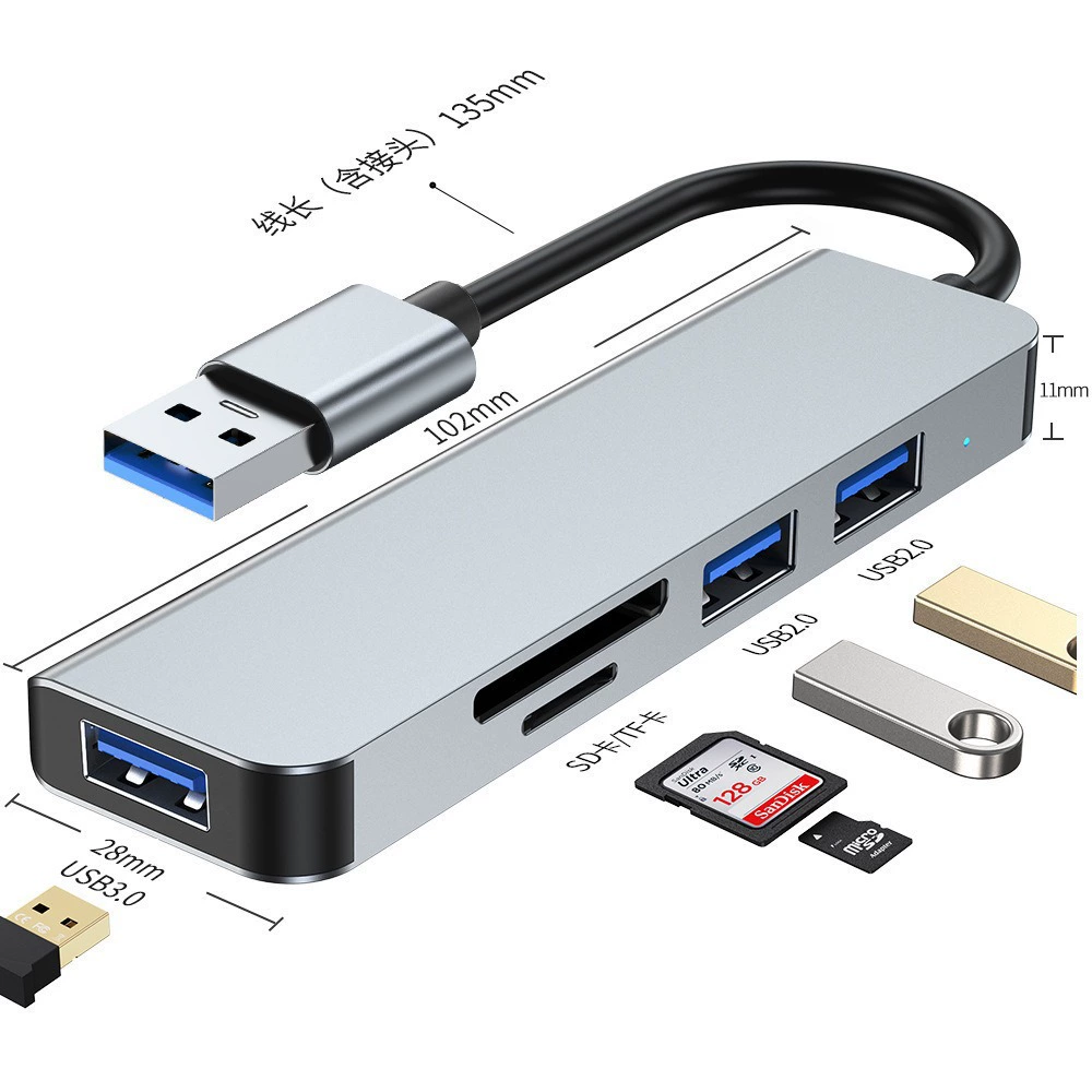Док-станция Type-C с двумя портами USB3.0, универсальный хаб для ПК/планшета, внешний кардридер TF, поддержка мыши и клавиатуры