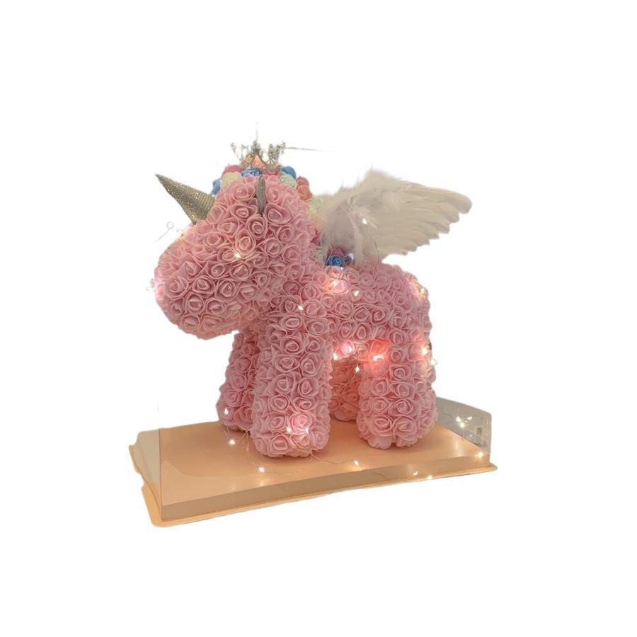 Unicornio flor inmortal rosa ramo caja de regalo de regalo para el día de San Valentín para la novia esposa y amiga