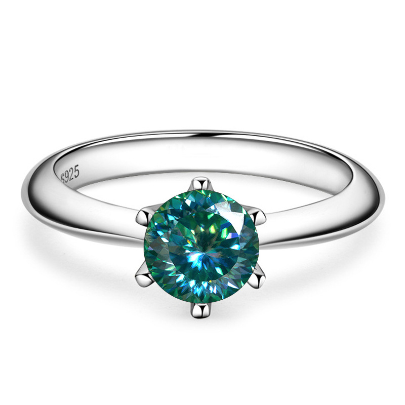 1 quilate color D mujer delicado anillo de boda de color S925 plata esterlina fuego explosivo de color