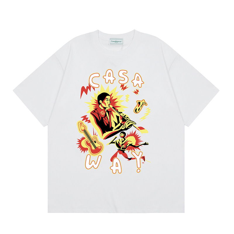 クロスボーダー2025夏服カサブランカドア枠ロゴプリント男女ゆるい半袖tシャツ重ポンド綿|undefined