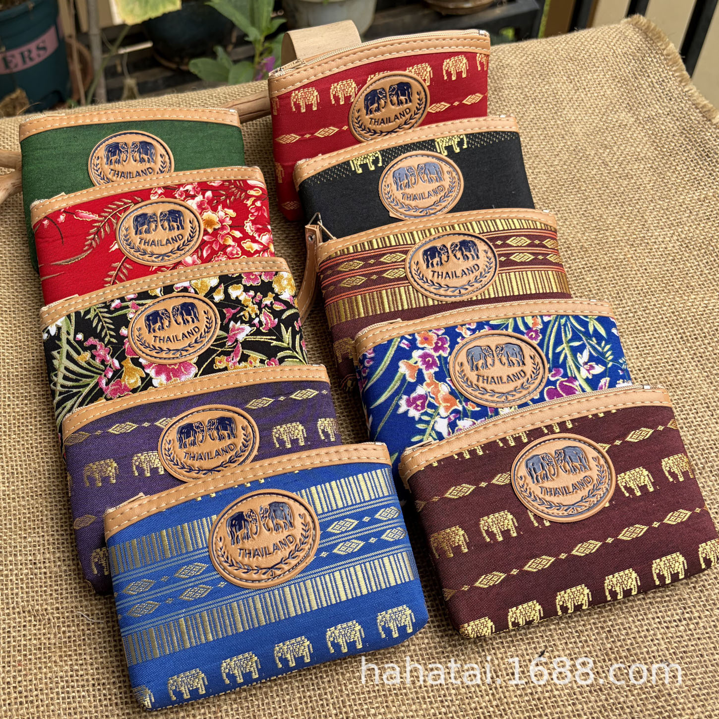 Thai floral elephant bag, handmade coin purse, key bag, card holder, Southeast Asian style small gift bag, storage pouch