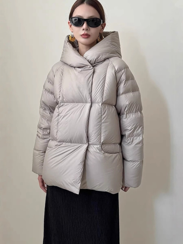 羽绒服女2025年冬季新款短款高端洋气小个子泡芙连帽90白鸭绒外套|undefined