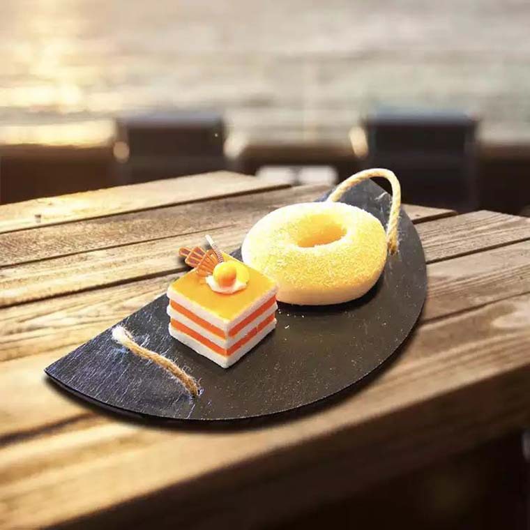 Europeo y americano ins roca bandeja semicírculo mango pan placa creativa nueva torta sushi placemat piedra placa