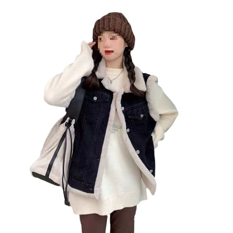 Джинсовый теплый жилет для детей с подкладкой faux shearling, светло-голубой или черный, утепленная флисом, размеры S-2XL