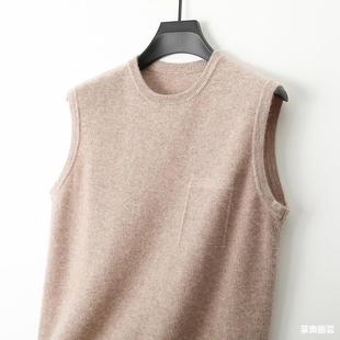 Autumn and Winter New 100 Wool Men's Vest Round Neck Sleeveless Sweater Knitted Vest Pullover Casual Outer Waistcoat