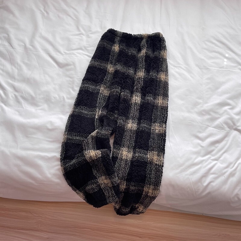 New Coral Fleece Pajama Pants for Women, Autumn and Winter Couple Style, Fleece-Lined Plaid Winter Home Pants for Men, Can Be Worn Outside as Pajamas