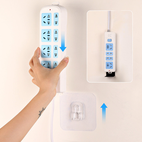 Wall-mounted power strip plug-in outlet, plug adapter, wall power strip holder, no-drilling wire clip, power strip wall mount bracket