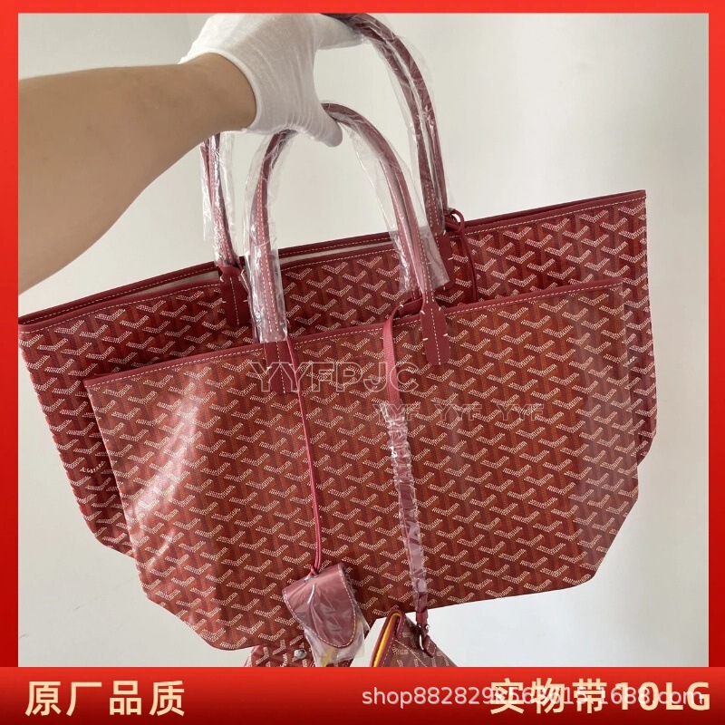 Goyard Single-Sided Shopping Bag Dog Tooth Tote Original Factory Raindrop Cotton-Linen with Top Layer Leather Handle Mother-Daughter Bag
