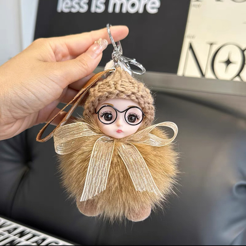 Fox Fur Doll Car Keychain Pendant Barbie Doll Bag Accessory Couple Gift Korean Version Fresh Style