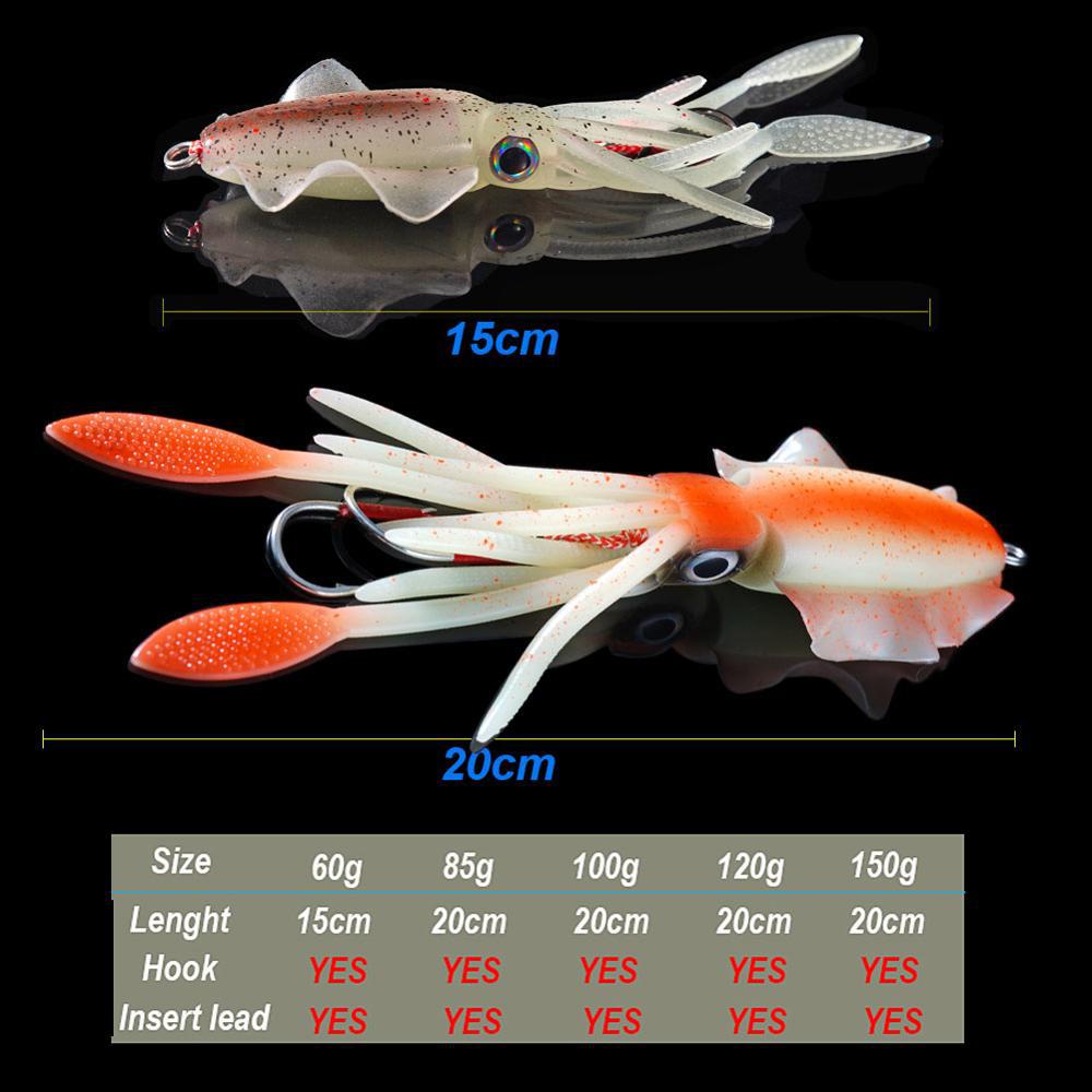 Cross-border hot selling UV/luminous bionic squid 85g 100g 12g 150g sea fishing lure deep sea boat fishing bait