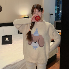 甜美针织毛线绒家居服软绵绵睡衣女秋冬季加厚保暖可爱小狗套装