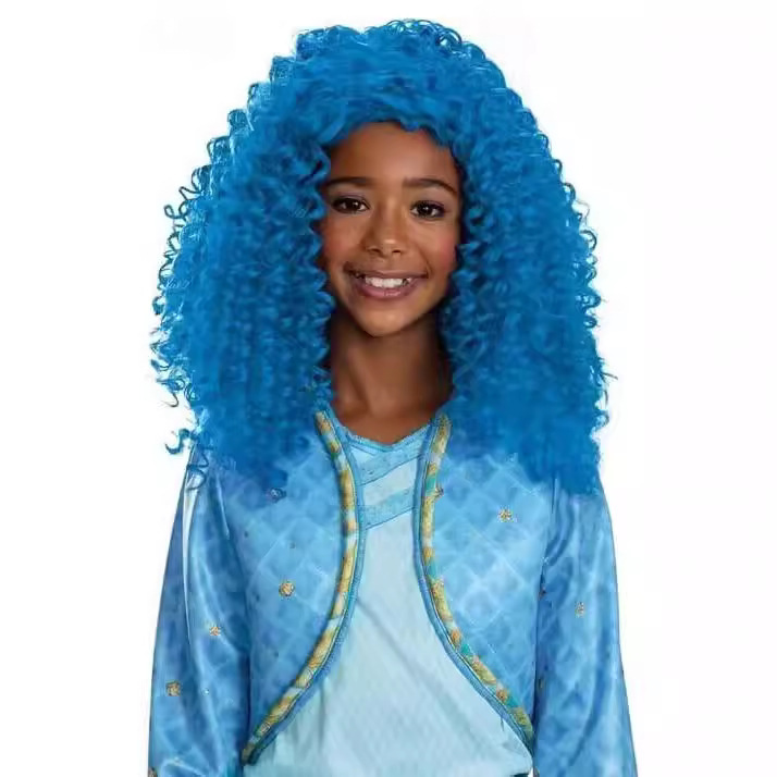 Europe and the United States cross-border animation wig blue coil small roll cosplay wig descendants 4chloe long roll head cover