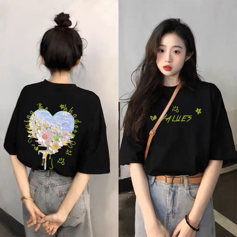 夏の純粋な綿の女性のための半袖 tシャツ 2025 新しいホットスタイル白ルーズカジュアル多用途 tシャツファット mm トップ服|undefined