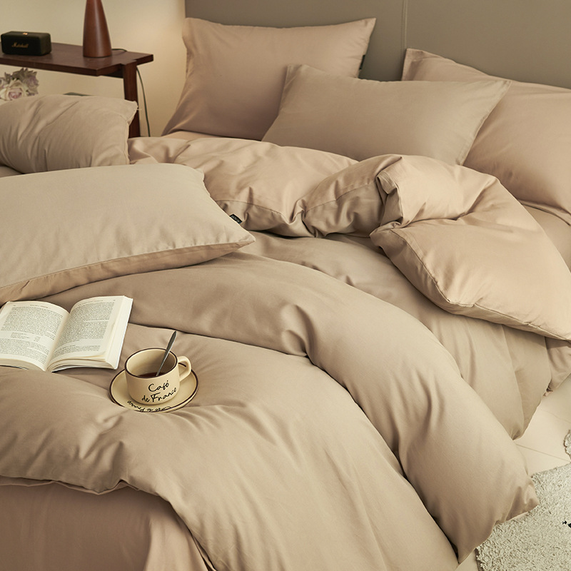 Cama de cama de algodón de cuatro piezas, sábanas de algodón, colcha de cama, dormitorio de estudiantes universitarios, cama individual de tres piezas