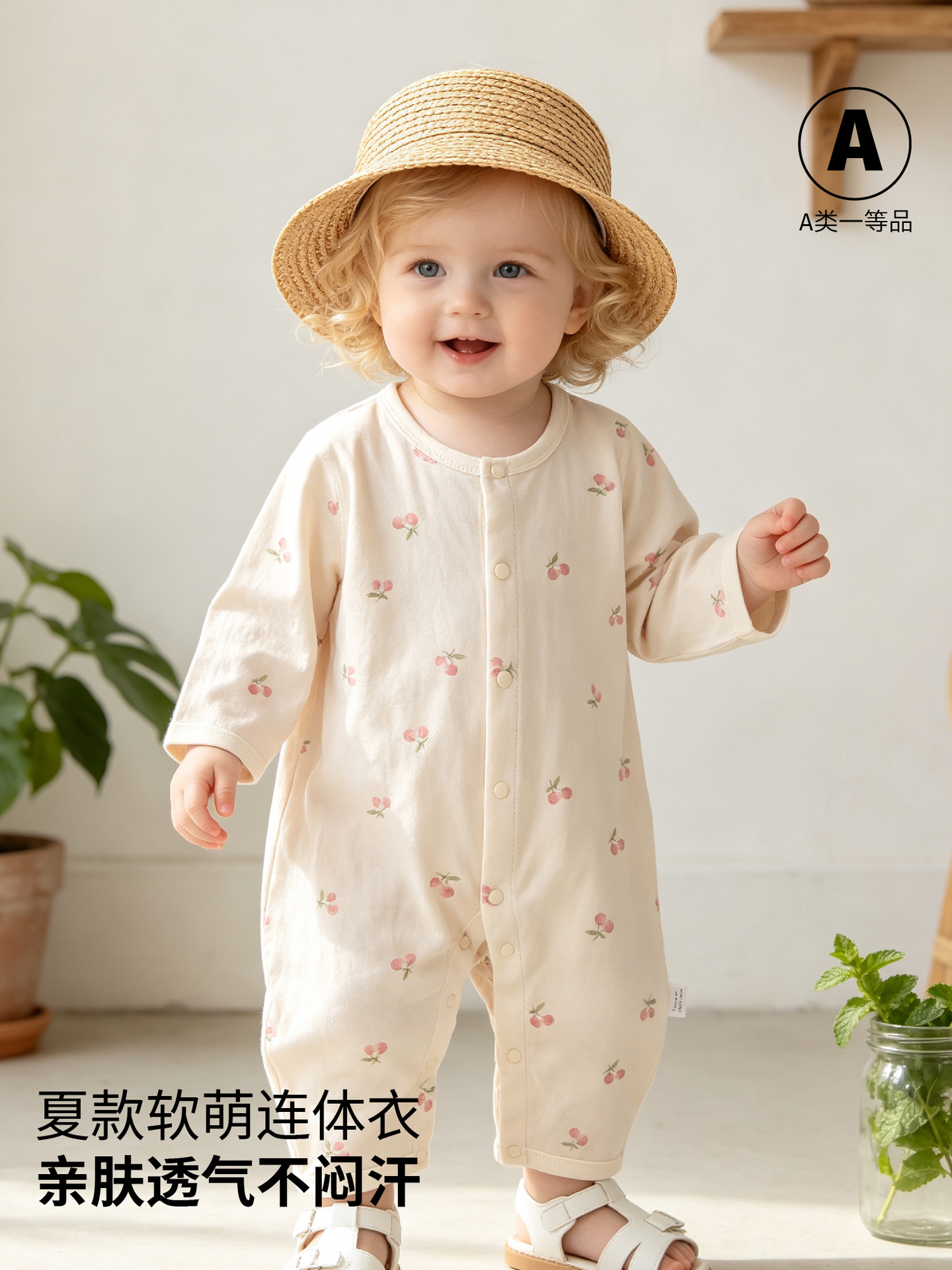 Baby lightweight jumpsuit for summer, cool and breathable clothing for infants, newborn long-sleeve air-conditioning romper