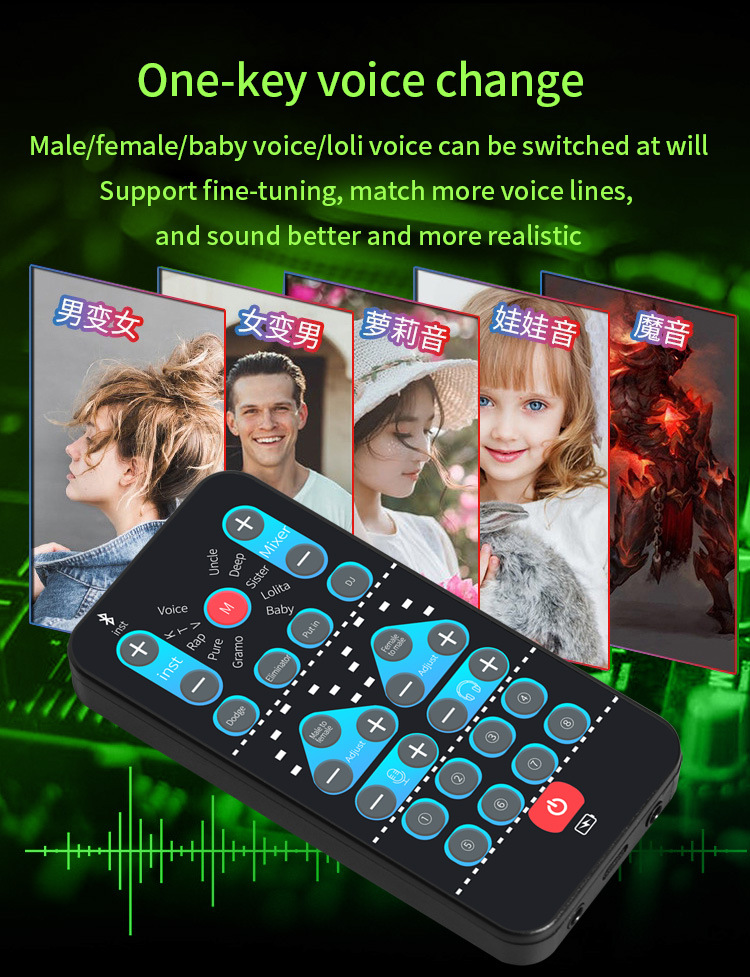 Teléfono móvil computadora tarjeta de sonido mini cambiador de voz e-sports juego al aire libre TikTok ancla karaoke grabación Bluetooth cambiador de voz