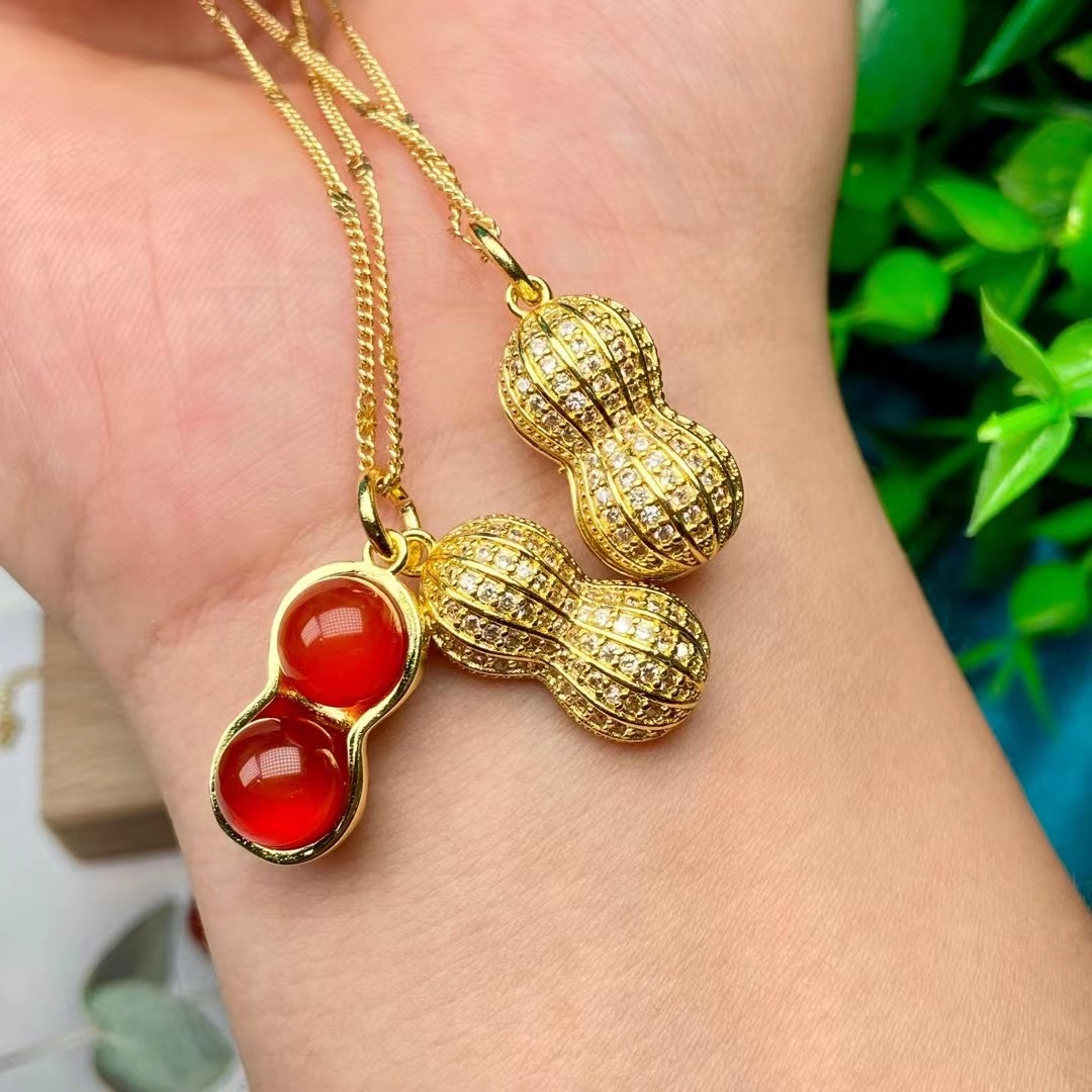 时尚中国风玛瑙吊坠天然南红冰红玛瑙花生款吊坠男女饰品直播货源