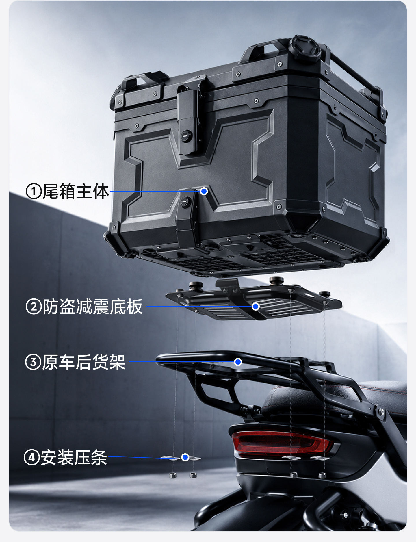 Motorcycle Universal Trunk X Model 45L 55L 65L Non-Aluminum Alloy Pp Rear Trunk No.9 Abs Tool Box