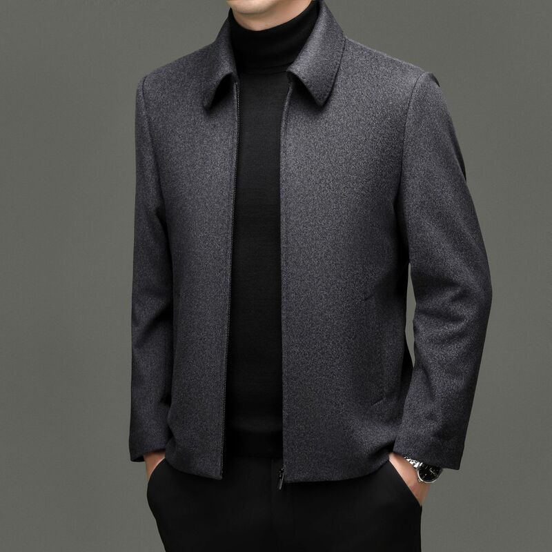 Light luxury autumn/winter 100% wool jacket, business casual short cashmere coat, mid-aged men's woolen outerwear