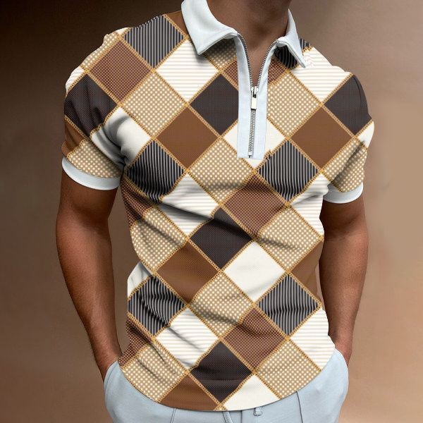 Deportes de verano para hombres, solapa suelta transpirable, cremallera de manga corta, chaqueta de polo, camisa POLO de todo fósforo, impresión 3D de moda