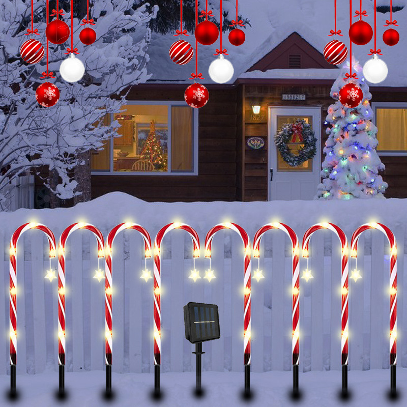 Spot Solar Christmas Crutches Ground Lights String Candy Star Crutches Lawn Landscape