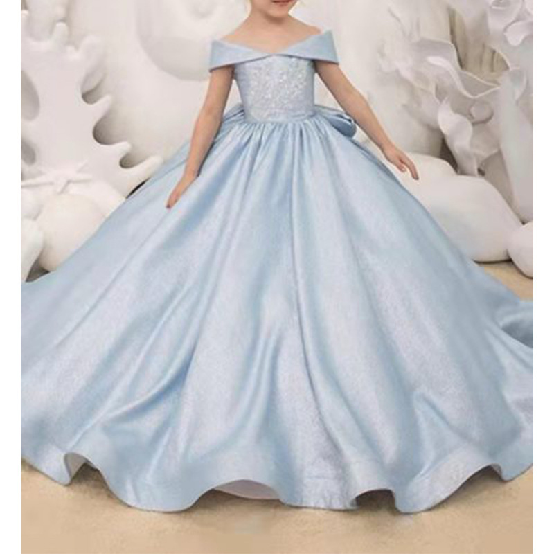 Girls Trailing Dress 2025 New One Shoulder Children's Style Birthday Host Dress Flower Girl Piano Performance Costume Girls Trailing Dress 2025 New One Shoulder Children's Style Birthday Host Dress Flower Girl Piano Performance Costume
