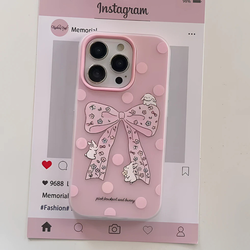 Polka Dot Bow Rabbit Case Suitable for iPhone 16/17 Pro Max, Apple 15 Skin-Feel Matte 13/14