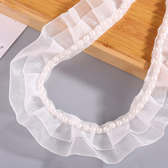 小香風珍珠打折雪紗帶花邊手工diy服裝袖口配飾褶皺花邊輔料批發