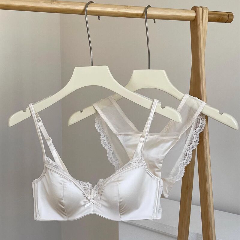 New French Style High-grade Satin Underwear Women's Large Chest Showy Thin Top-up Anti-sagging Soft Steel Ring Bra suit