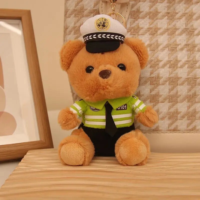 インターネット有名人交通警察クマぬいぐるみキーホルダー人形制服テディベア小さなギフト警察官人形小さなペンダント卸売|undefined