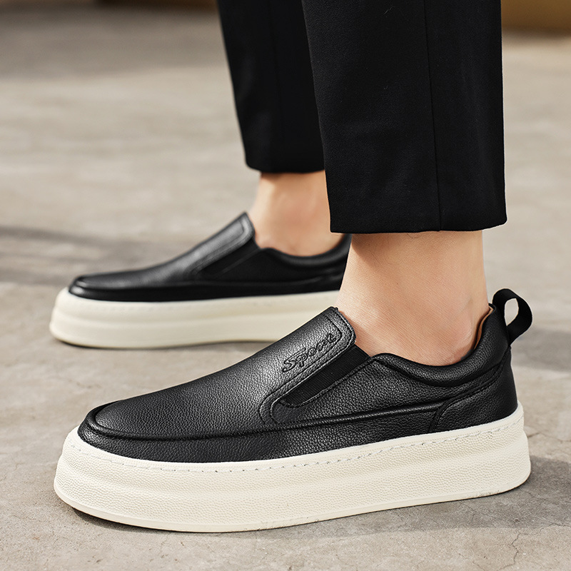Hombres con un pie sin lazos zapatos casuales perezosos simple moda versátil moda cómoda zapatos deportivos de skate de piel de cerdo