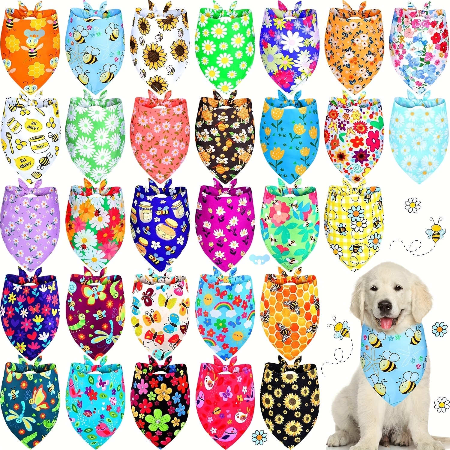 30 pack Summer Flower Dog Bandanas Bulk For Dogs Soft跨境