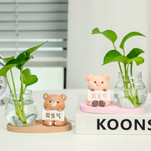 蕊杰动物水培玻璃花瓶绿萝水养花器皿客厅桌面办公室摆件微景观