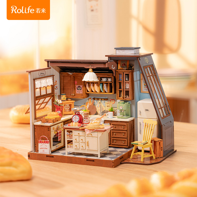 Rollife Ruolai briy choza villa ensamblada a mano mini casa modelo casa de bloques de construcción de bricolaje juguete mujer