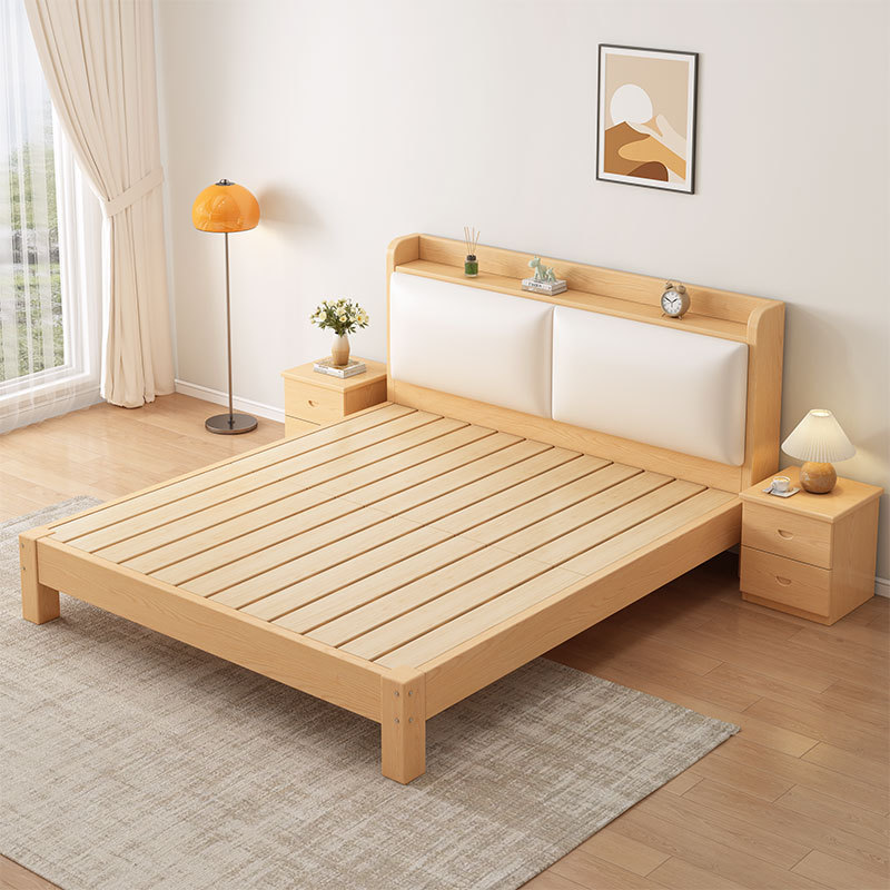 Q*L1.5-meter soft-packed home-use double bed for bedroom, economical rental room with simple 1.8-meter single solid wood bed