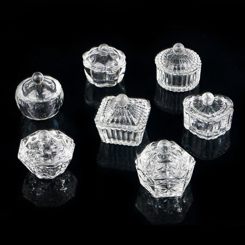 Nueva copa de cristal de manicura con tapa de forma especial taza de lavado de pluma Cristal líquido manicura taza octogonal