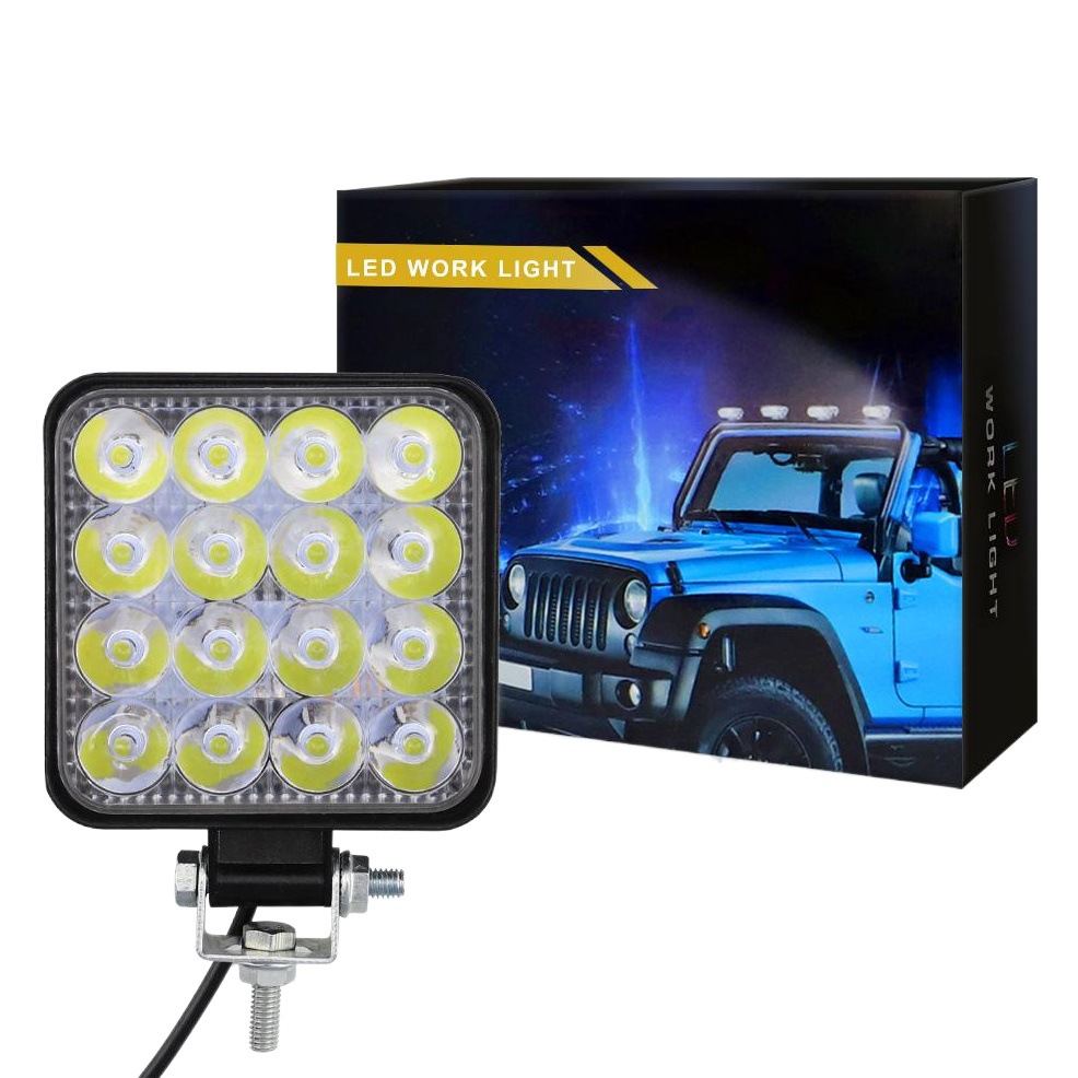 Dxz coche LED luz de trabajo mini cuadrado 16 luz 48W conducción auxiliar luz modificado faro proyector cabeza