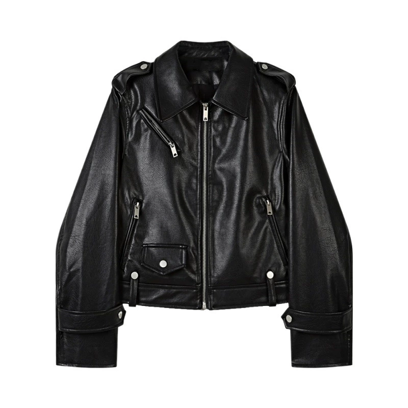 Design short polyurethane autumn retro jacket, french style