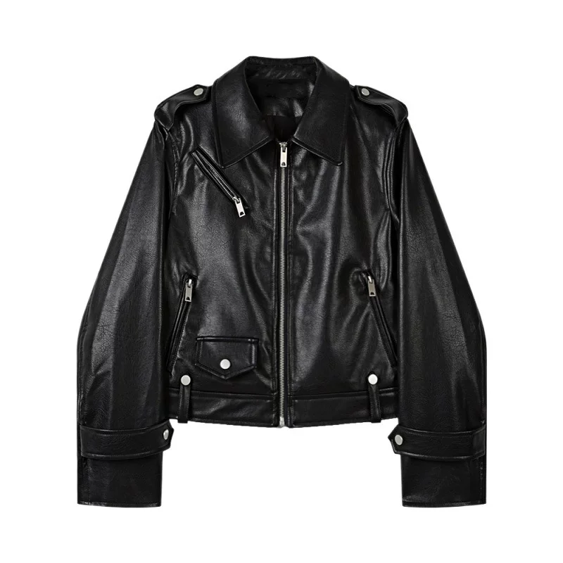 Design short polyurethane autumn retro jacket, french style