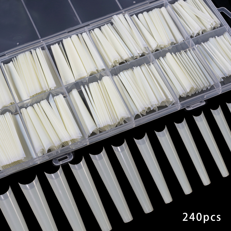 Uñas francesas europeas y americanas uñas largas de mezclilla uñas falsas 240 piezas en caja transparente pegatinas completas desgaste extendido uñas práctica