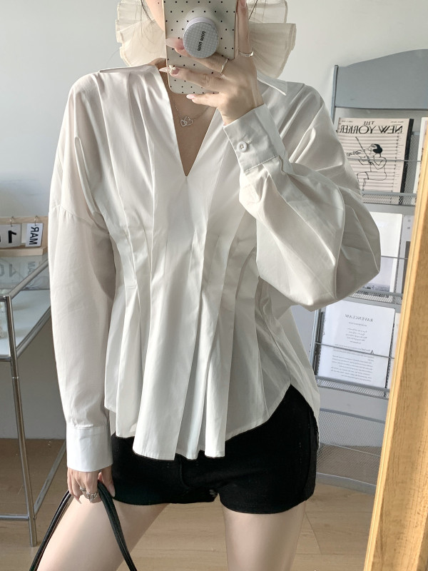 大码女装白衬衫简约甜美设计感宽松胖MM遮肉显瘦上衣|undefined