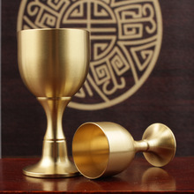 严选黄铜高脚酒杯铜杯子酒宴酒杯茶供水杯圣水杯酒具桌面装饰摆件